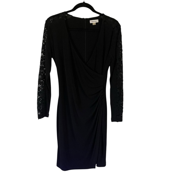 Calvin Klein Black Sheath Dress with Cowl Neck and Long Sleeves Size 8 - Picture 1 of 6